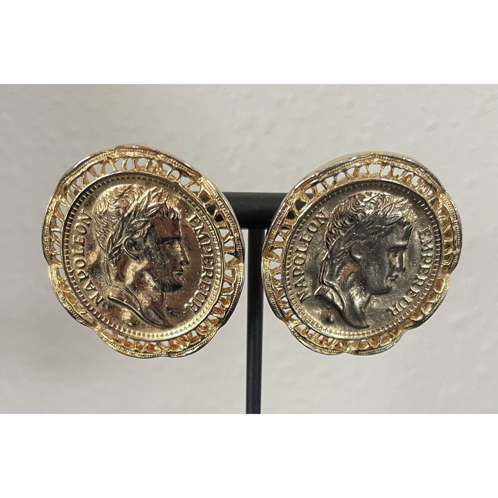 Napoleon Vintage Filigree Goldtone Coin Earrings Pierced Ears Women’s Jewelry